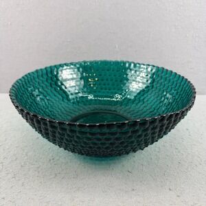 Blenko Art Glass Double Hobnail Bowl #943L Emerald Green